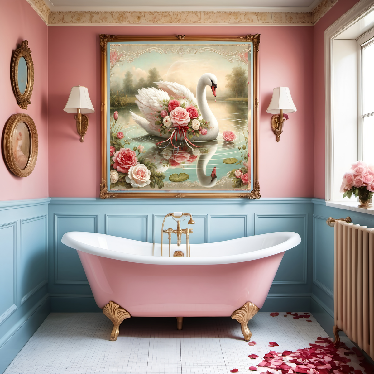 Vintage Swan & Roses Wall Art: Romantic Floral Home Decor (Digital Download)