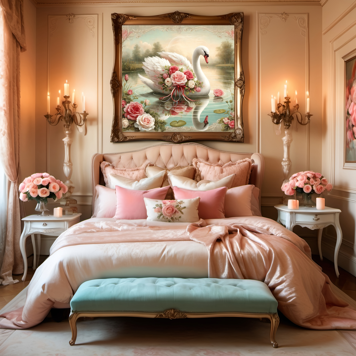 Vintage Swan & Roses Wall Art: Romantic Floral Home Decor (Digital Download)