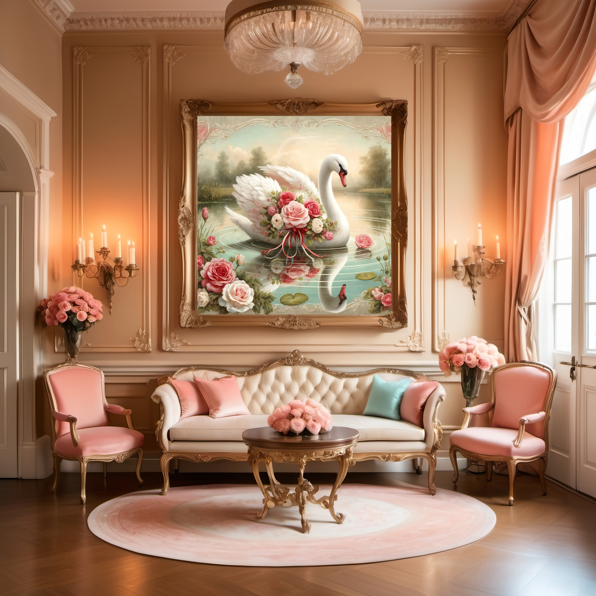 Vintage Swan & Roses Wall Art: Romantic Floral Home Decor (Digital Download)