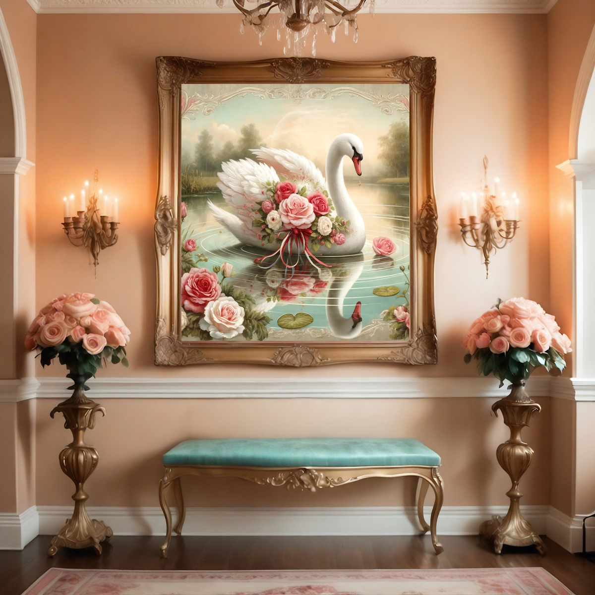 Vintage Swan & Roses Wall Art: Romantic Floral Home Decor (Digital Download)
