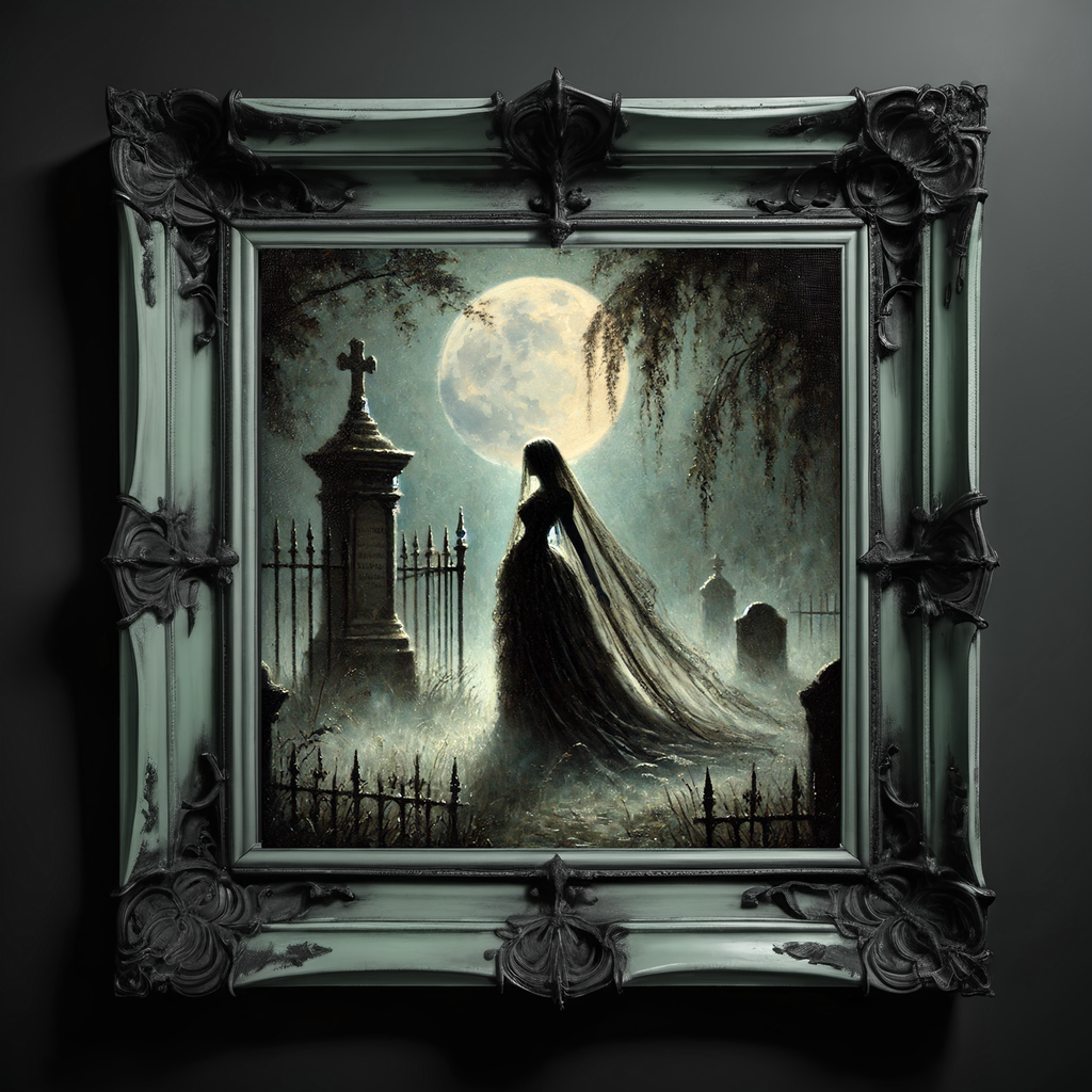 Ghost Bride Graveyard Art: Gothic Halloween Cemetery Print (Digital Download)
