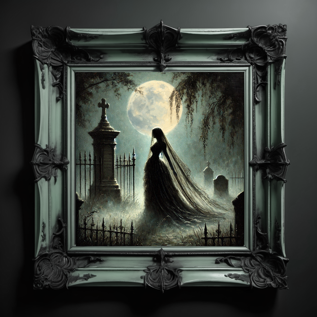 Ghost Bride Graveyard Art: Gothic Halloween Cemetery Print (Digital Download)