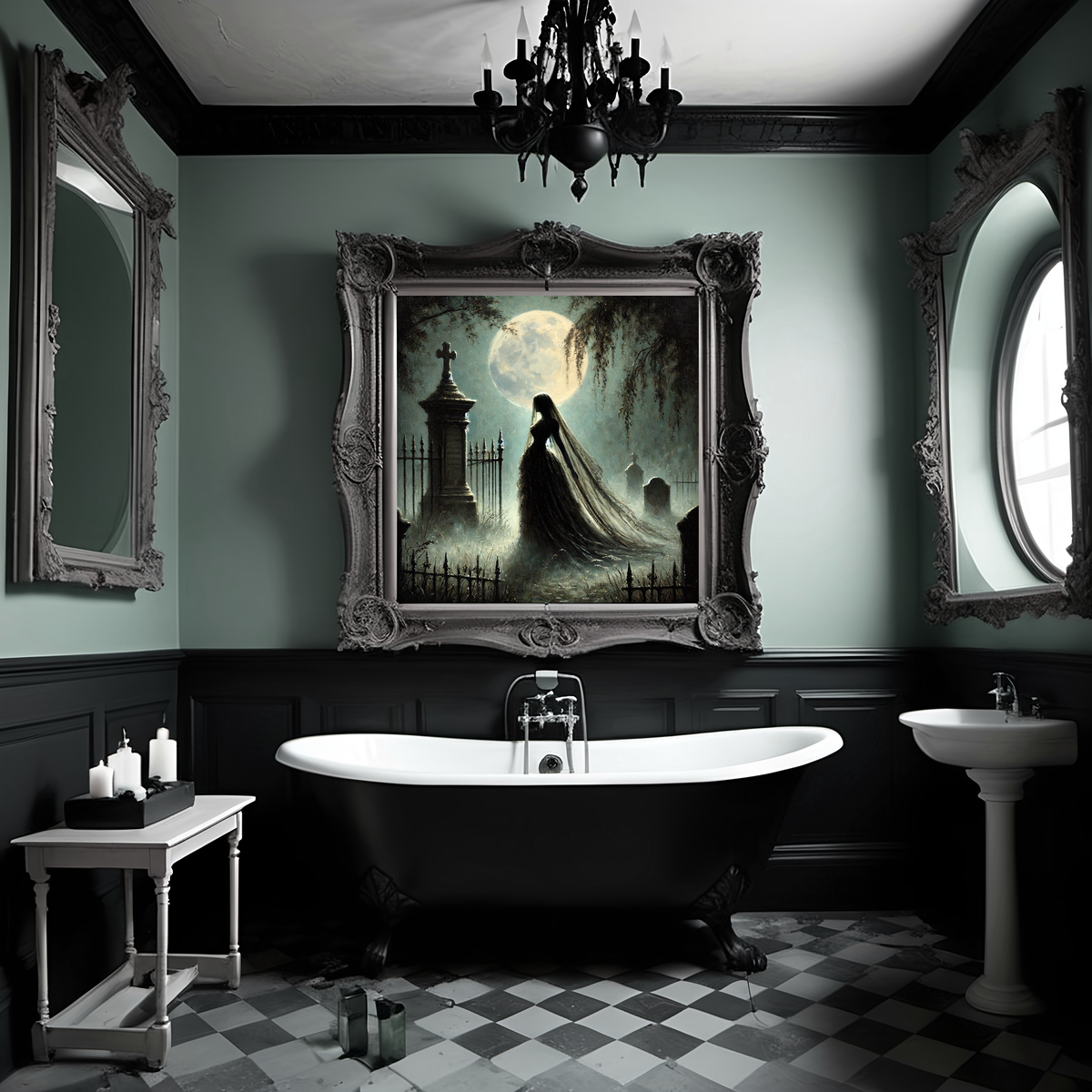 Ghost Bride Graveyard Art: Gothic Halloween Cemetery Print (Digital Download)