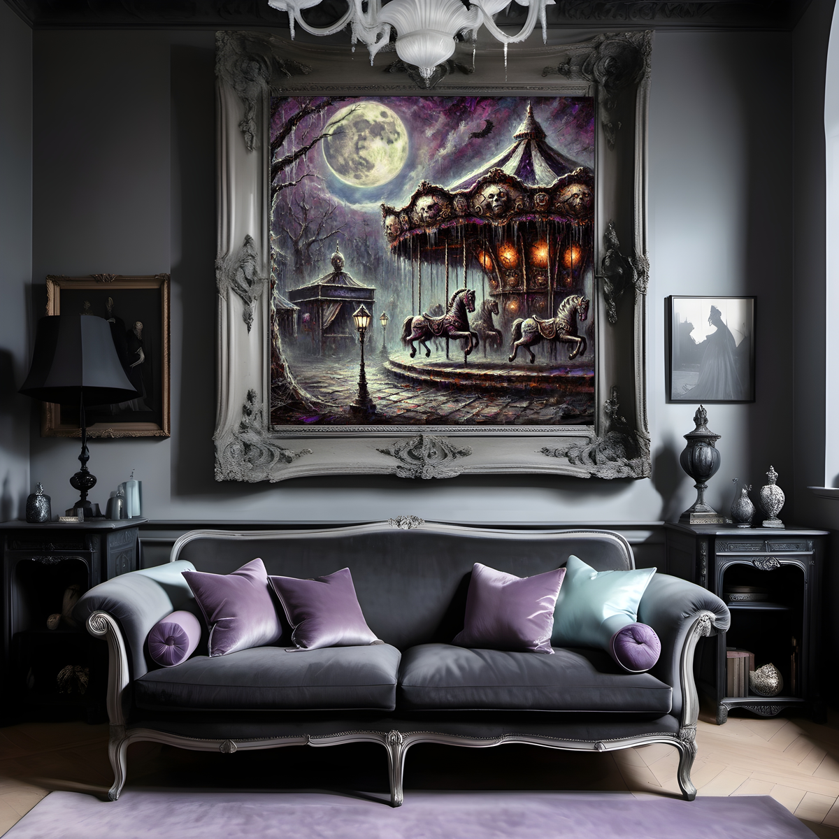 Haunted Carousel Print: Gothic Halloween Carnival Wall Art (Digital Download)