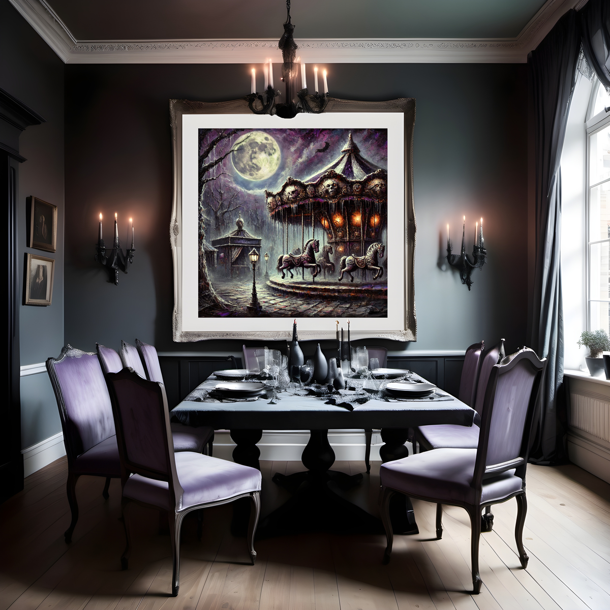 Haunted Carousel Print: Gothic Halloween Carnival Wall Art (Digital Download)
