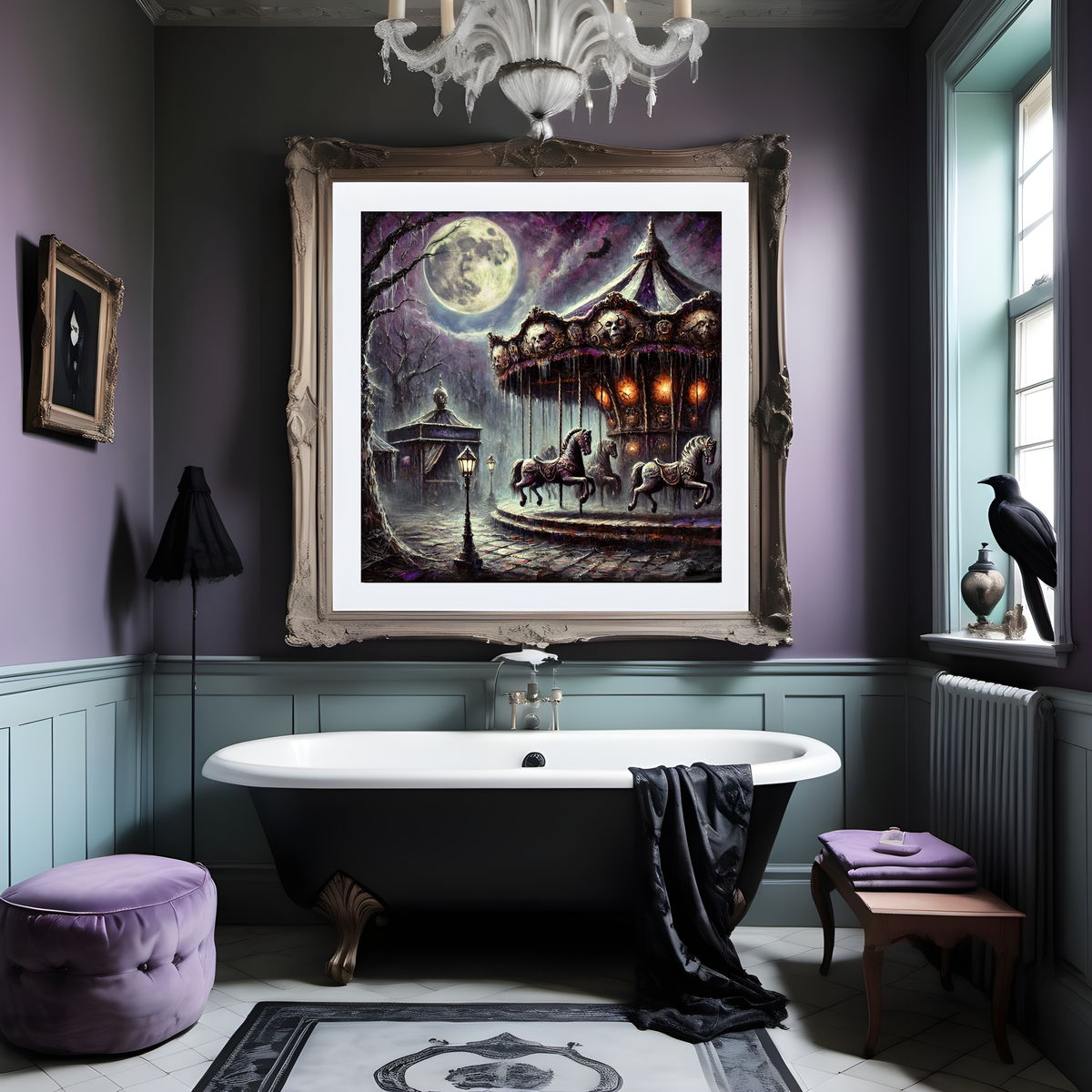 Haunted Carousel Print: Gothic Halloween Carnival Wall Art (Digital Download)