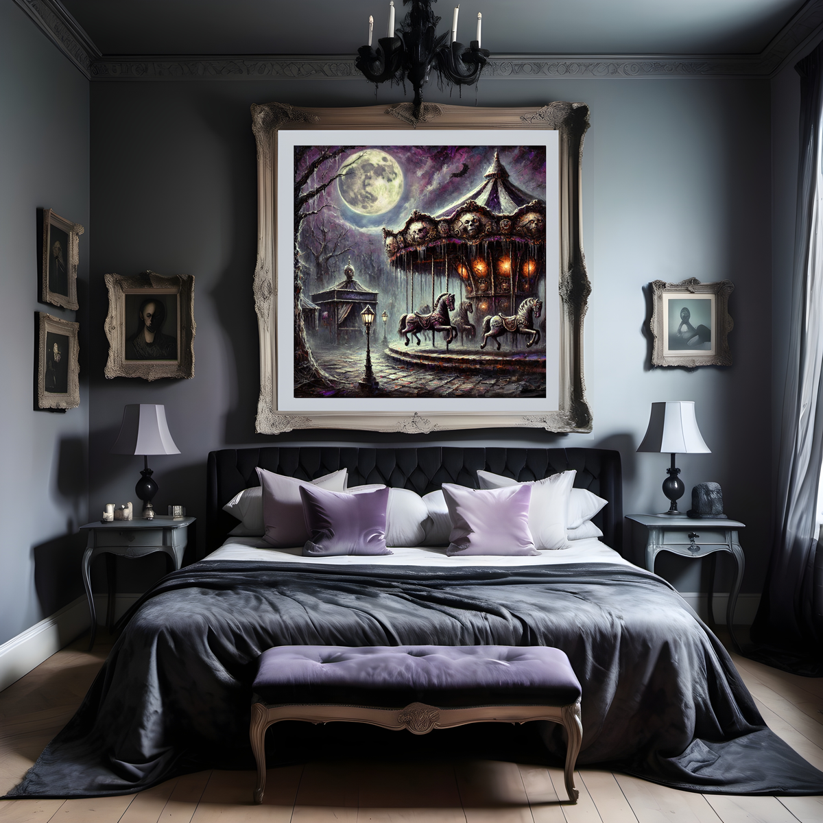 Haunted Carousel Print: Gothic Halloween Carnival Wall Art (Digital Download)