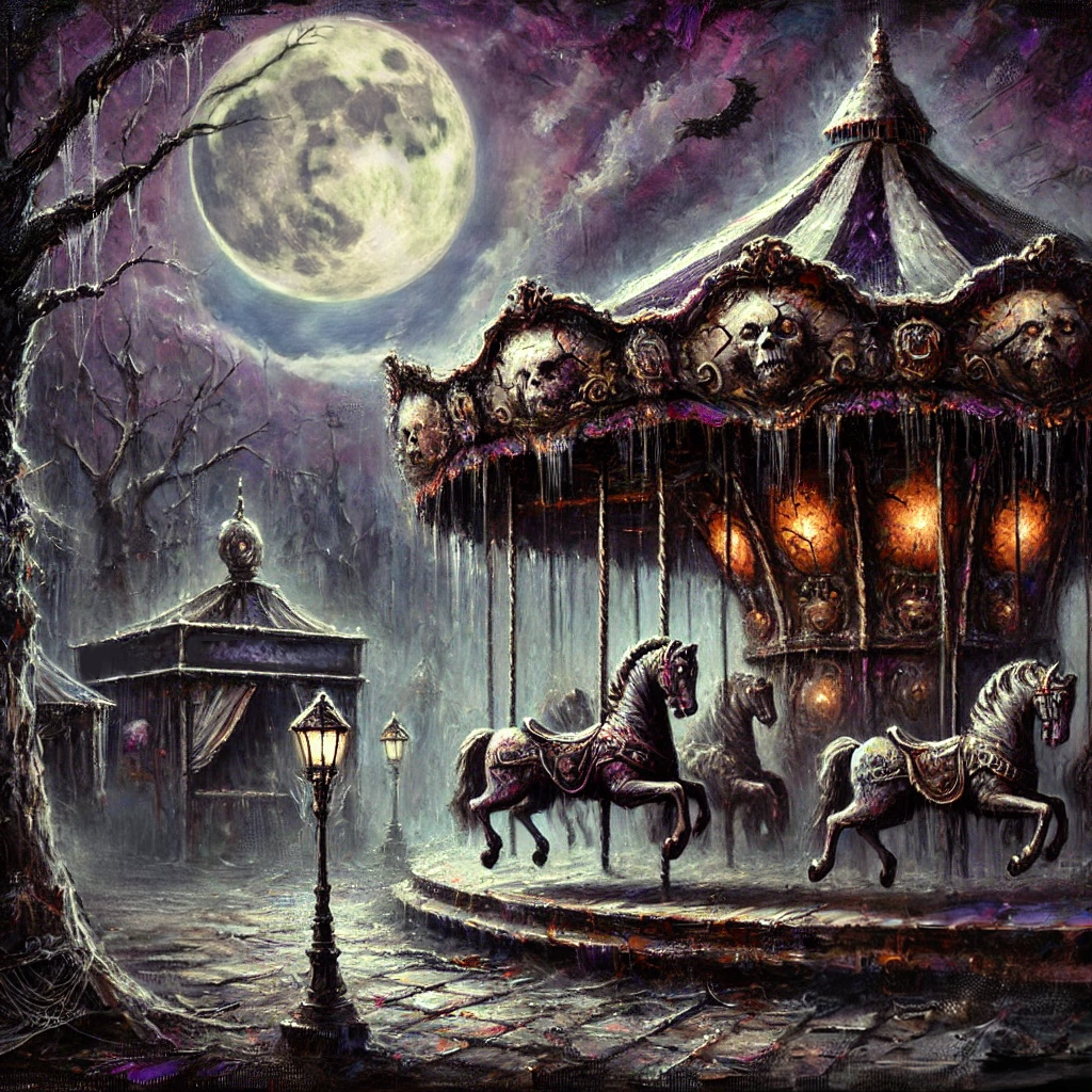 Haunted Carousel Print: Gothic Halloween Carnival Wall Art (Digital Download)