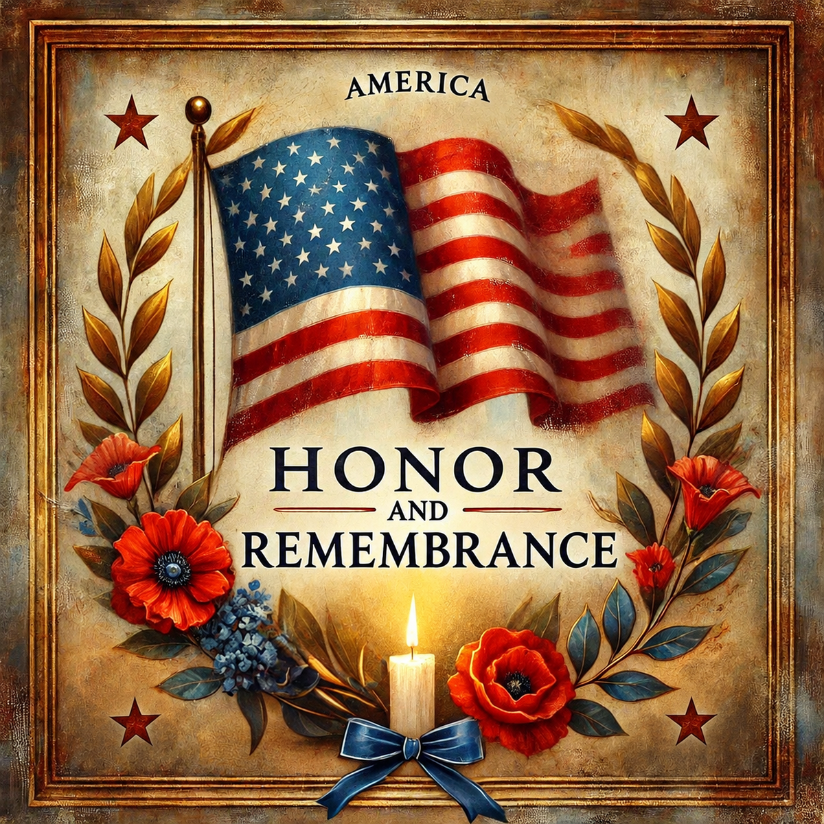 Honor and Remembrance Veterans Day Print: Patriotic American Wall Art (Digital Download 40x40 inches)