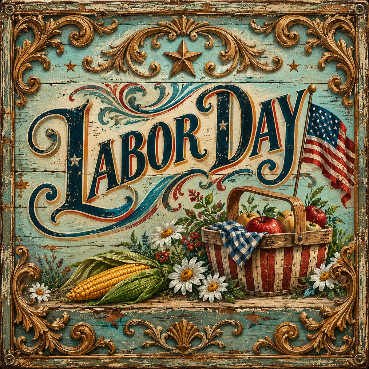 Labor Day Sign Vintage Americana Farmhouse Patriotic Country Harvest Decor (Digital Download)