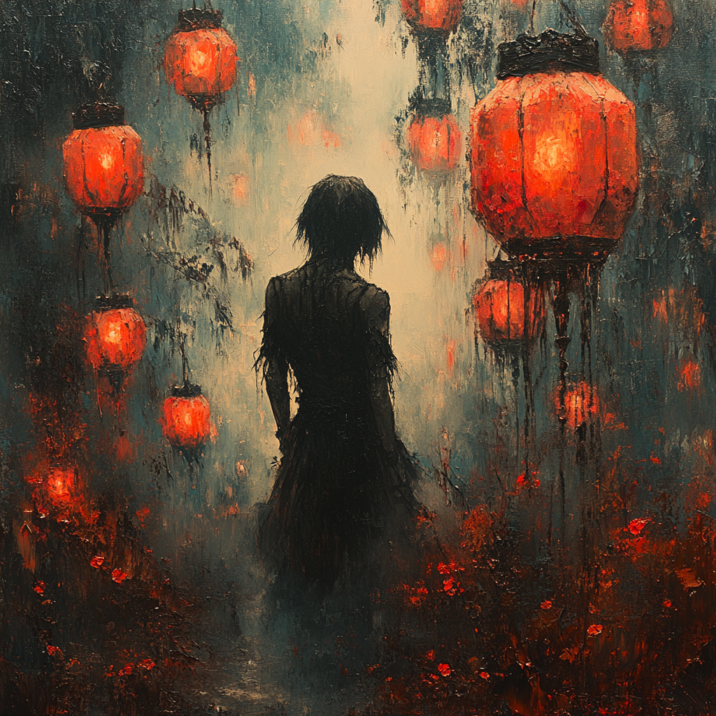 Lanterns of the Forgotten Dark Gothic Lantern Wall Art Haunted Atmospheric Painting Digital Download