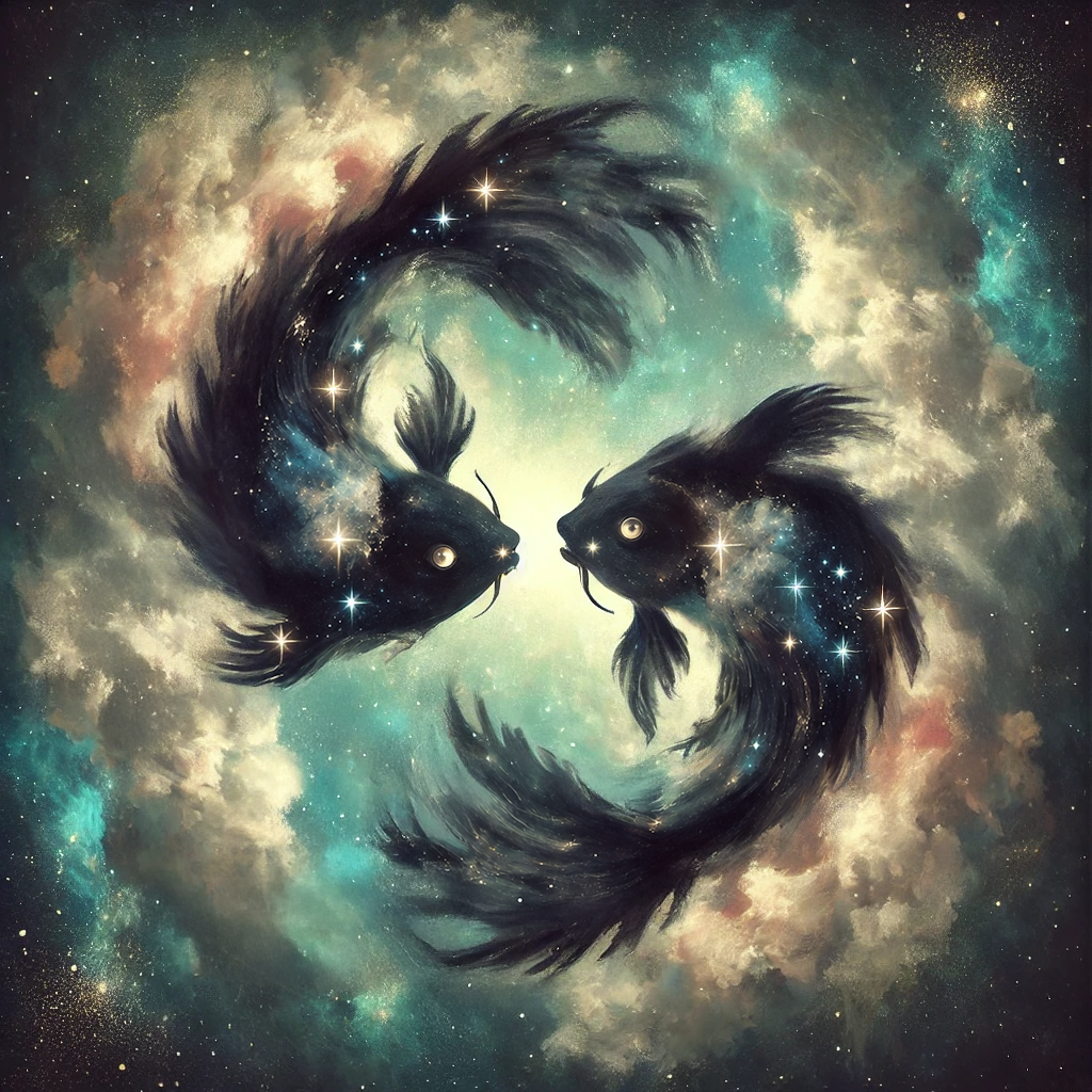 Pisces Zodiac Constellation Art: Cosmic Ocean Fish Painting (Digital Download)