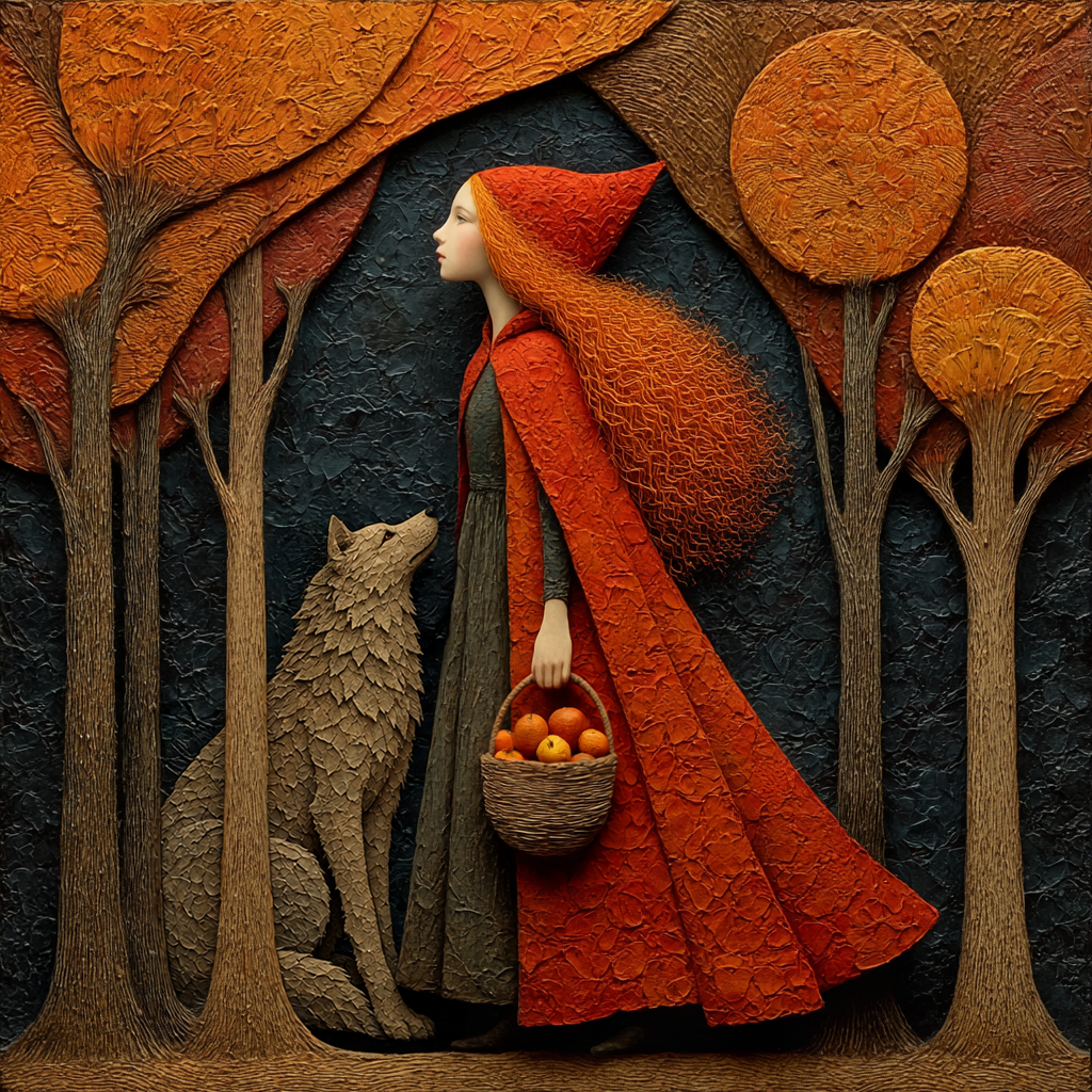 Little Red Riding Hood Wolf Forest Art: Cottagecore Storybook Decor (Digital Download)