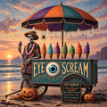 Skeleton Ice Cream Cart Print: Spooky Summerween Beach Art (Digital Download)