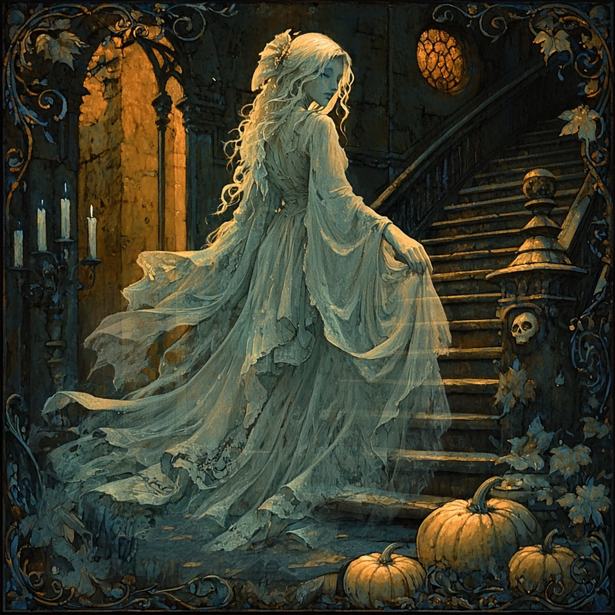 The Lady of Hollow Hall Gothic Ghost Woman Haunted Manor Wall Art (Digital Download)