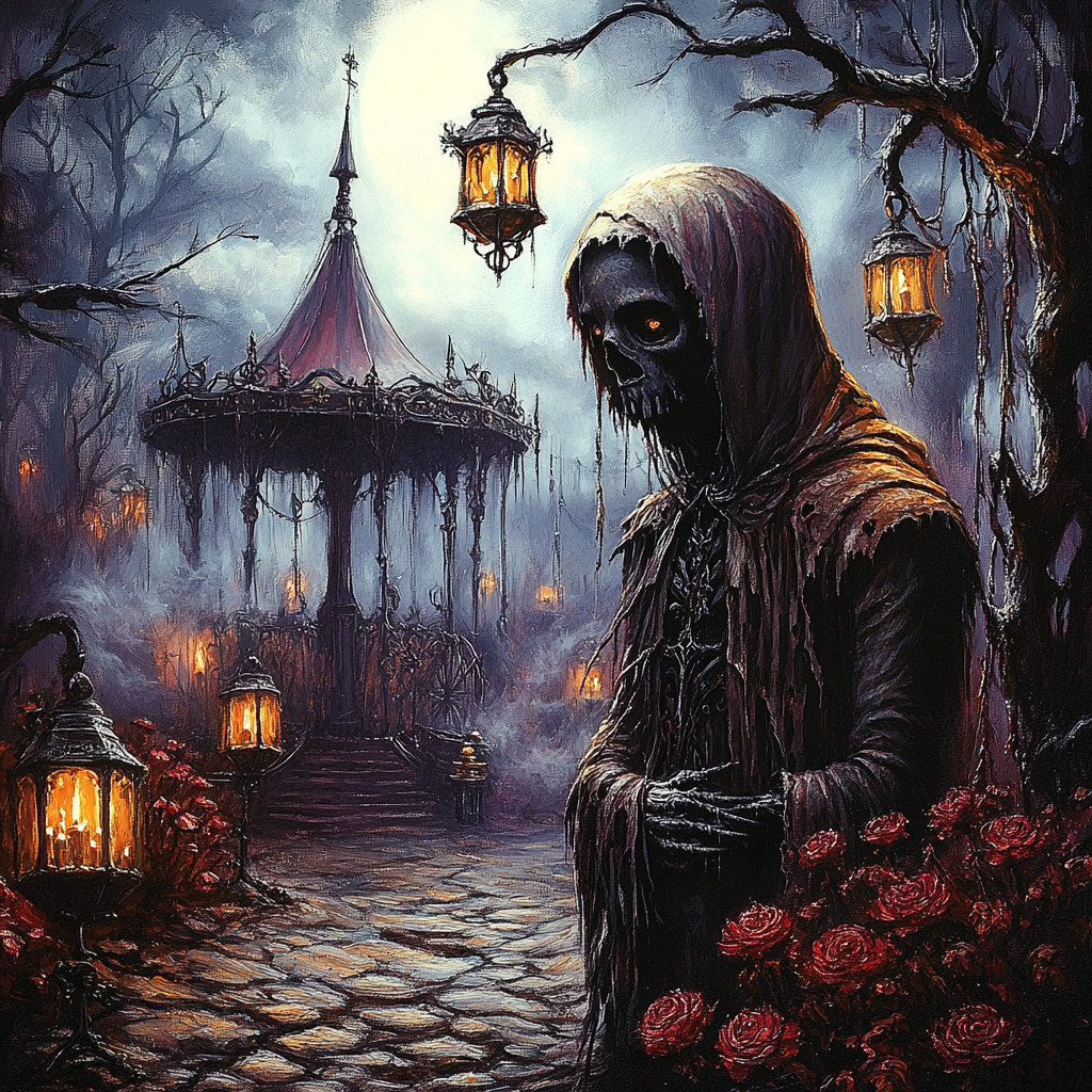 Gothic Grim Reaper Wall Art Haunted Garden Lantern Keeper Dark Fantasy Halloween Decor Digital Download
