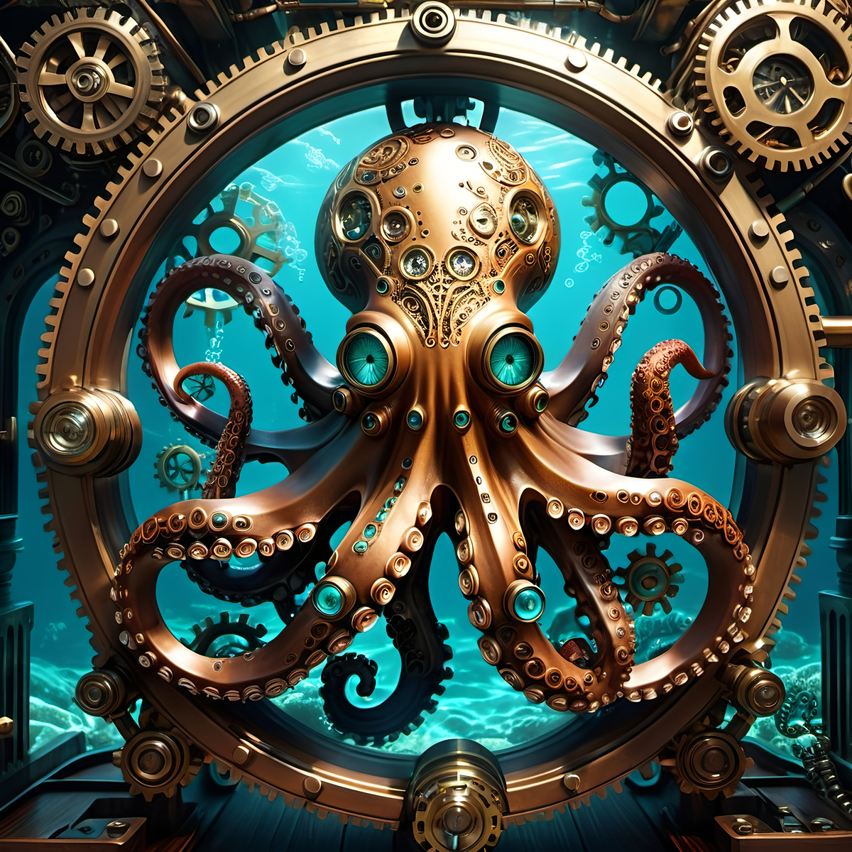Steampunk Octopus Print: Mechanical Sea Creature, Fantasy Ocean Art (Digital Download)