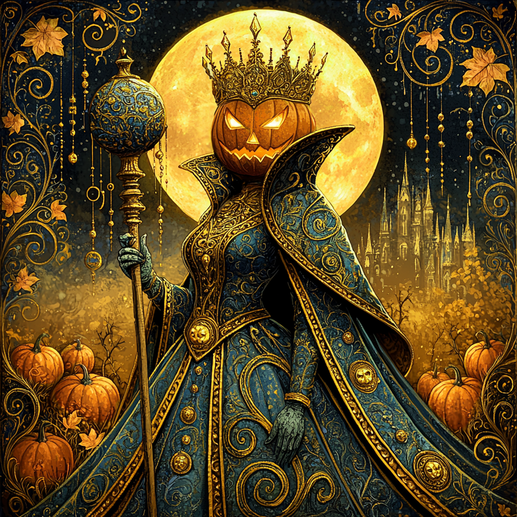 The Harvest Sovereign Art Nouveau Halloween Wall Art, Gothic Fantasy Autumn Decor (Digital Download)