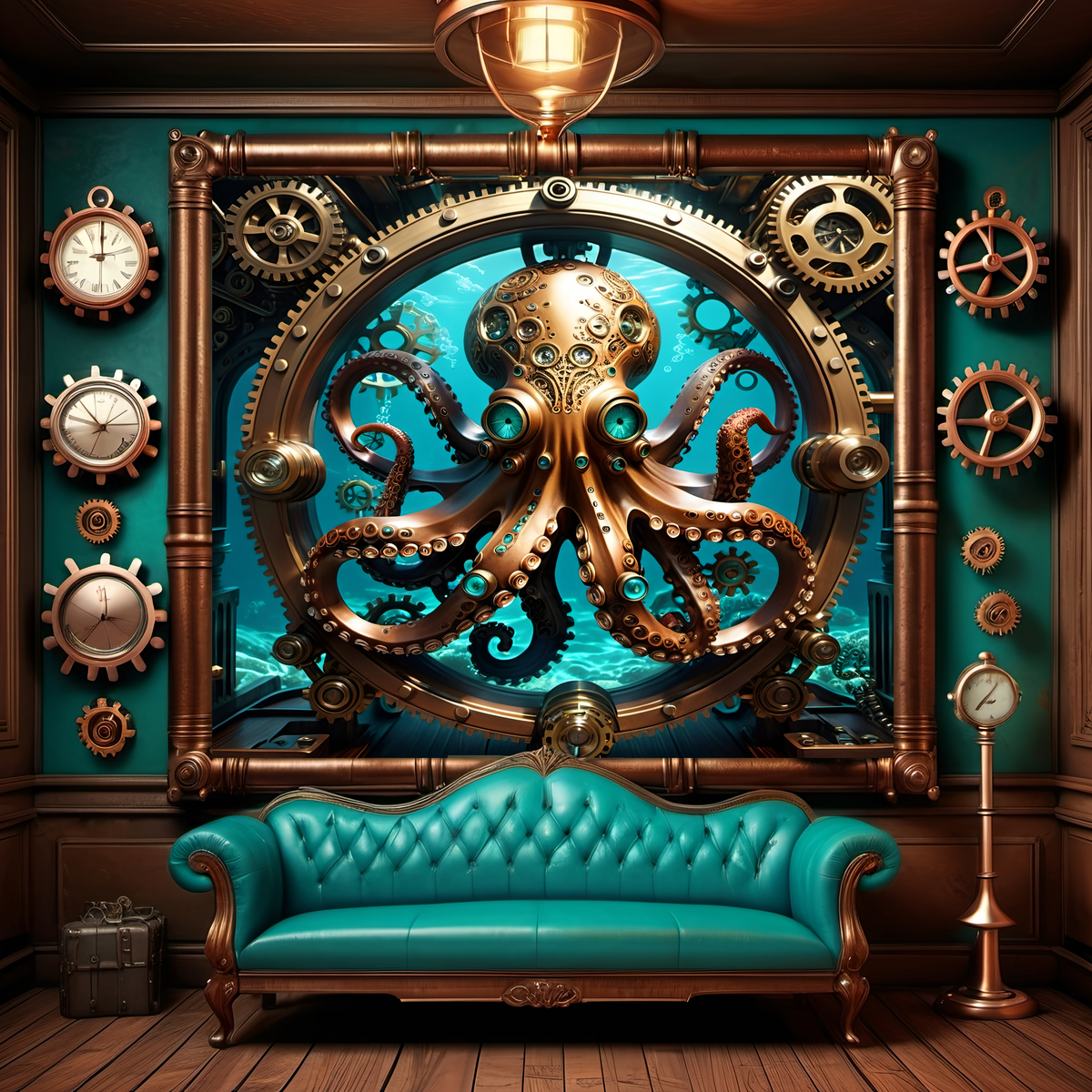 Steampunk Octopus Print: Mechanical Sea Creature, Fantasy Ocean Art (Digital Download)