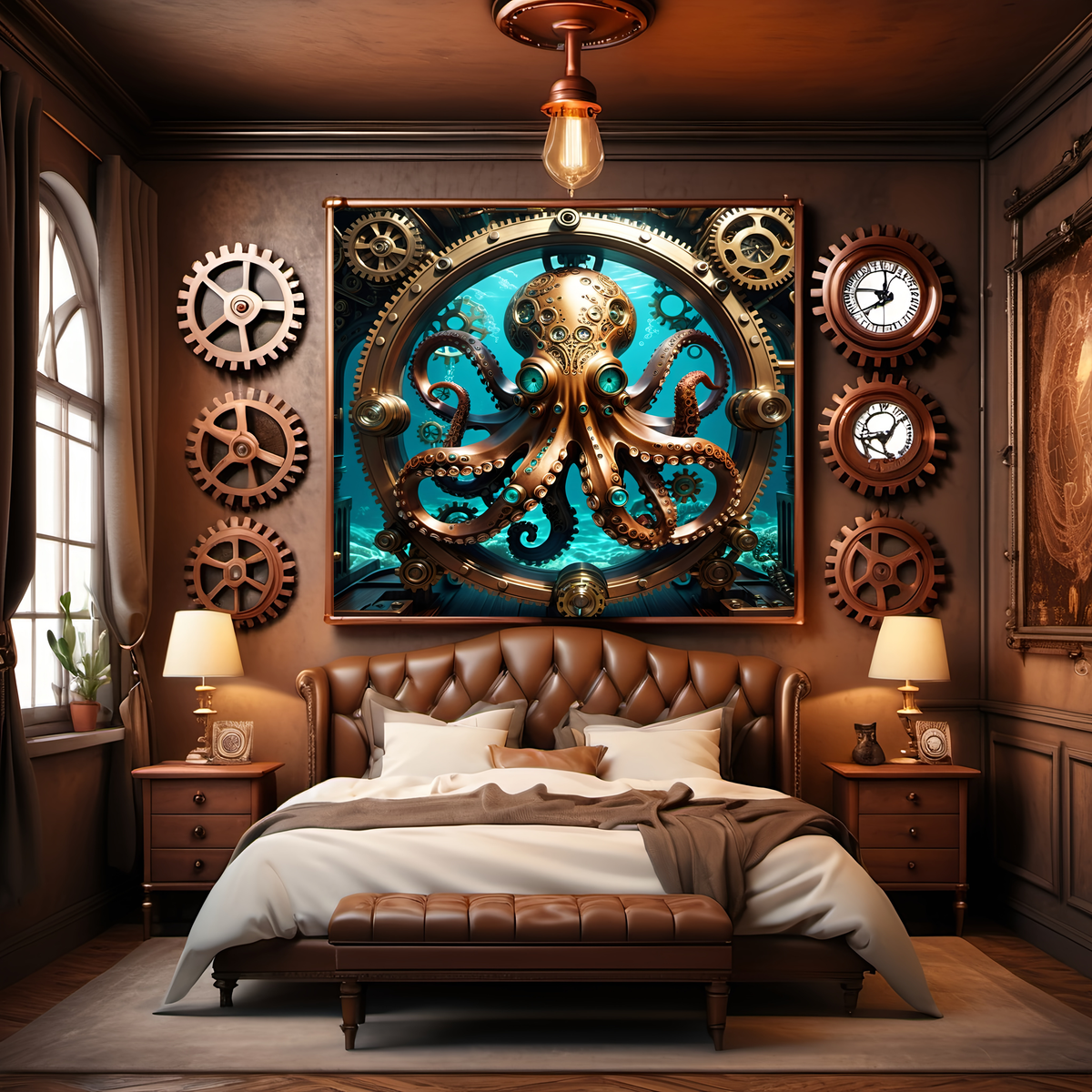 Steampunk Octopus Print: Mechanical Sea Creature, Fantasy Ocean Art (Digital Download)