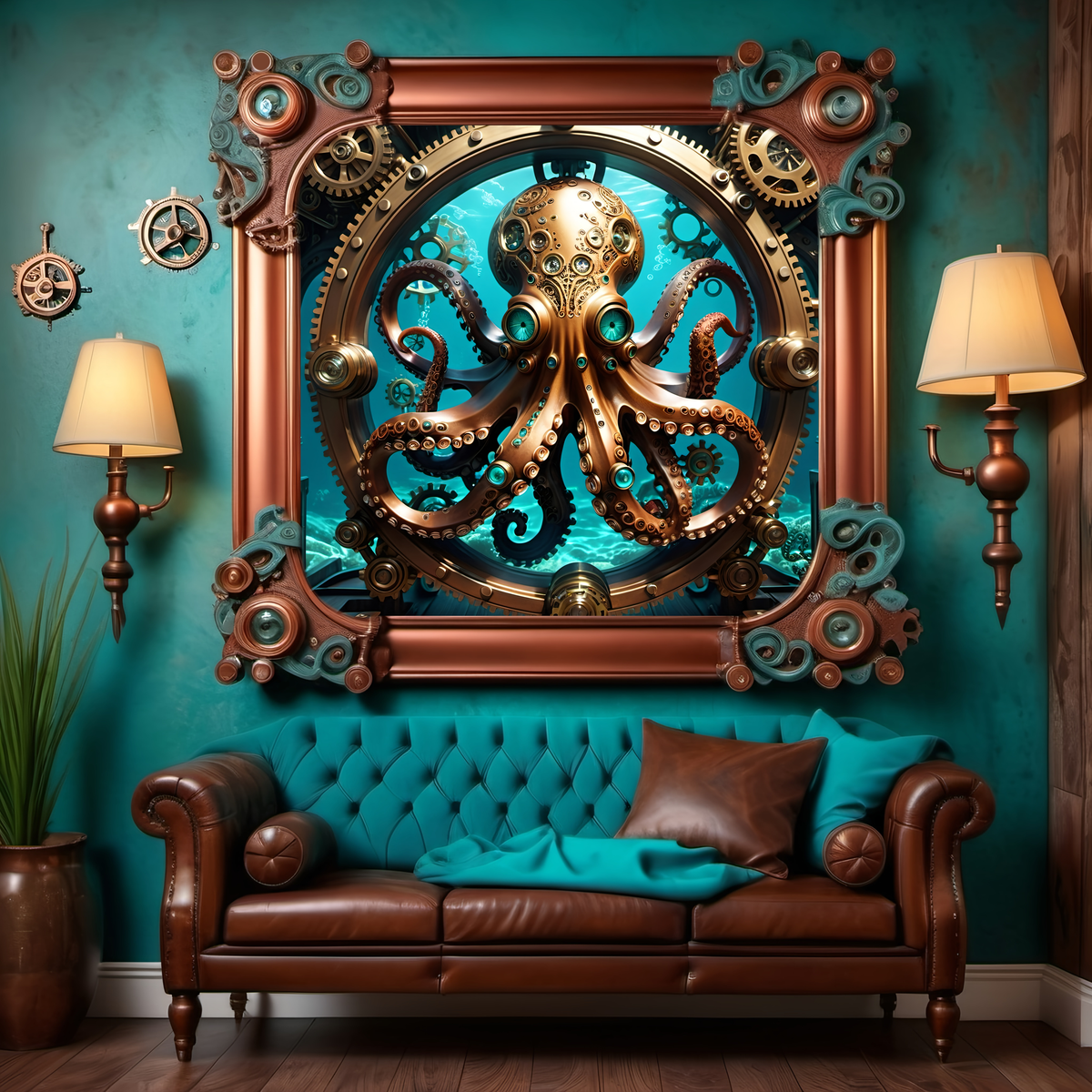 Steampunk Octopus Print: Mechanical Sea Creature, Fantasy Ocean Art (Digital Download)