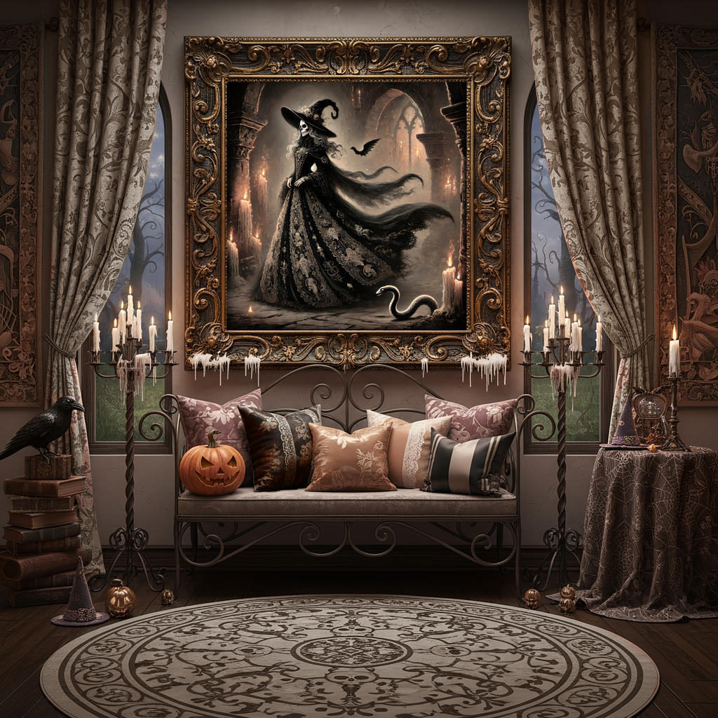 Gothic Witch Skeleton Art Print: Dark Fantasy Halloween Decor (Digital Download)
