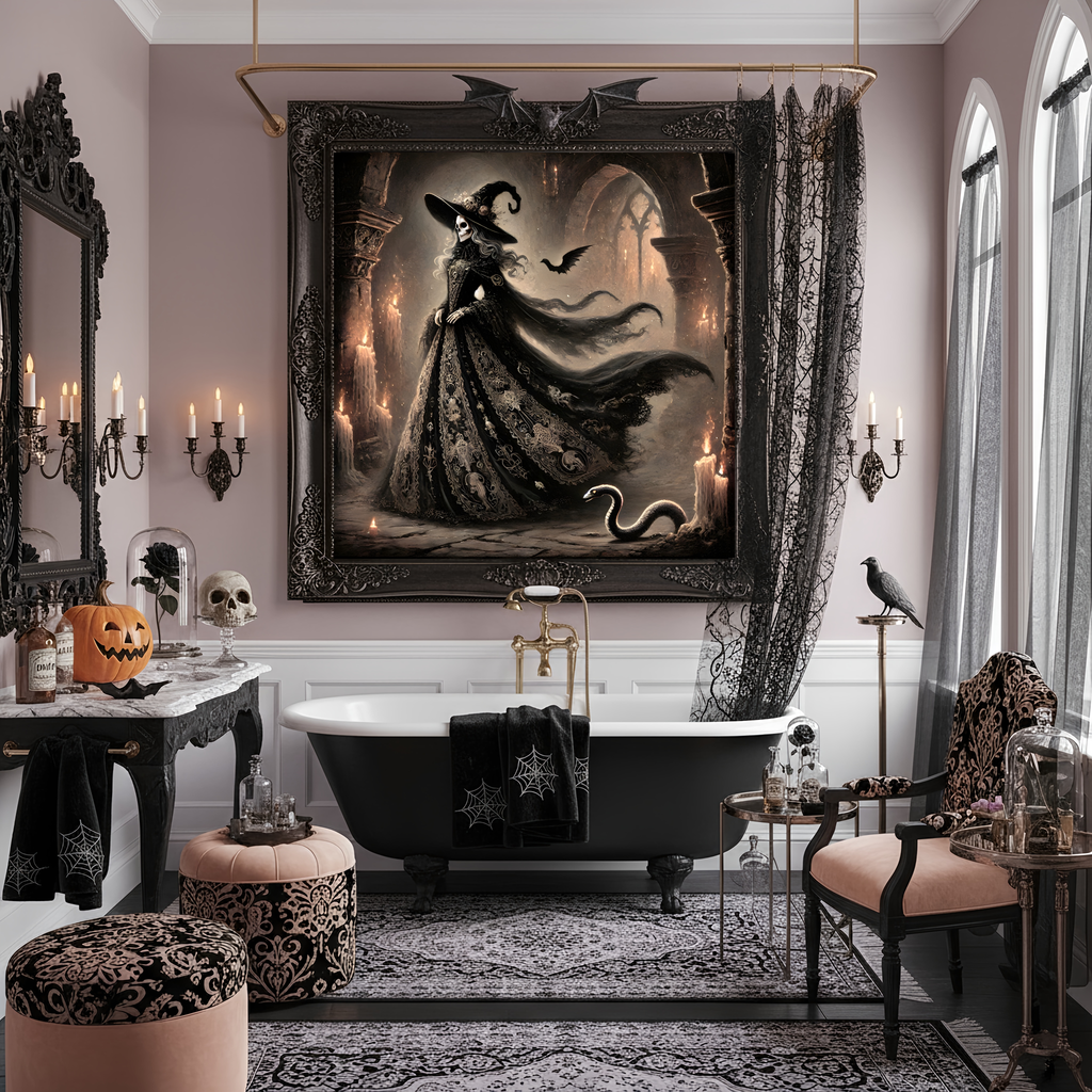 Gothic Witch Skeleton Art Print: Dark Fantasy Halloween Decor (Digital Download)