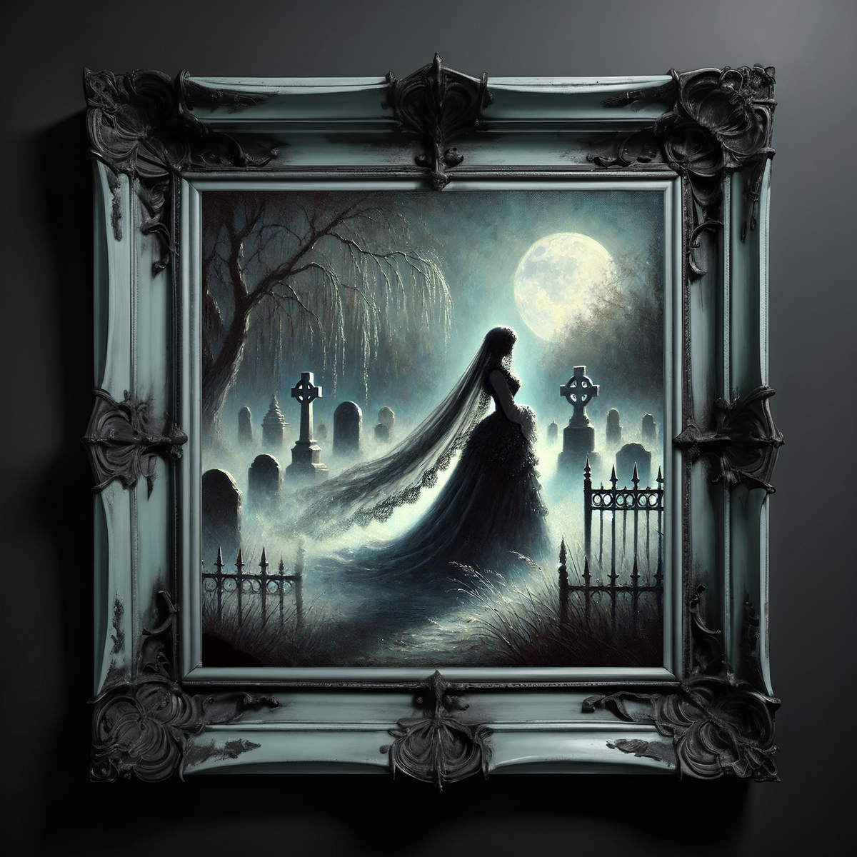 Gothic Ghost Bride Print: Haunted Graveyard Halloween Decor (Digital Art Download)