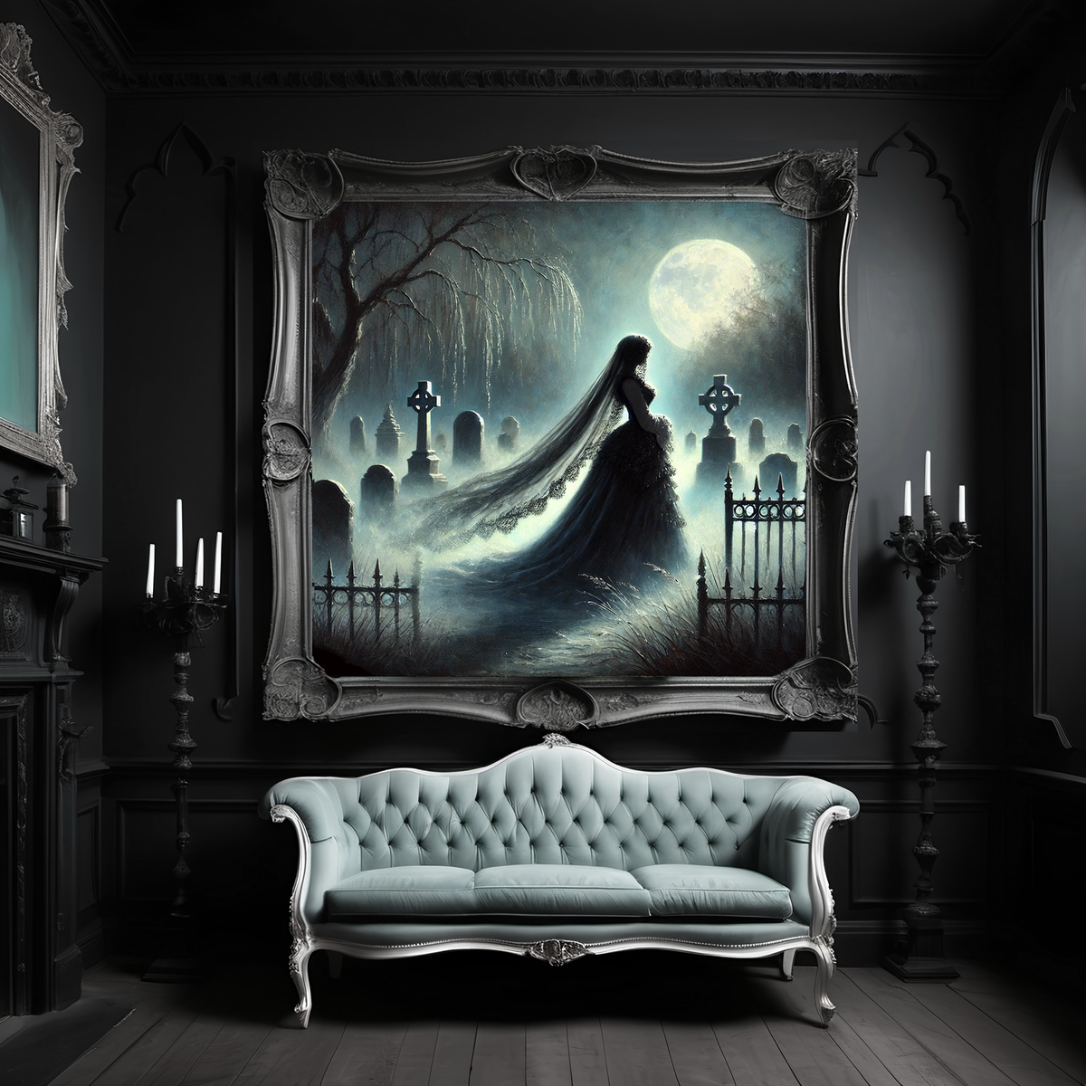 Gothic Ghost Bride Print: Haunted Graveyard Halloween Decor (Digital Art Download)