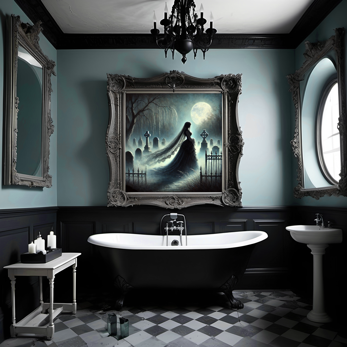Gothic Ghost Bride Print: Haunted Graveyard Halloween Decor (Digital Art Download)