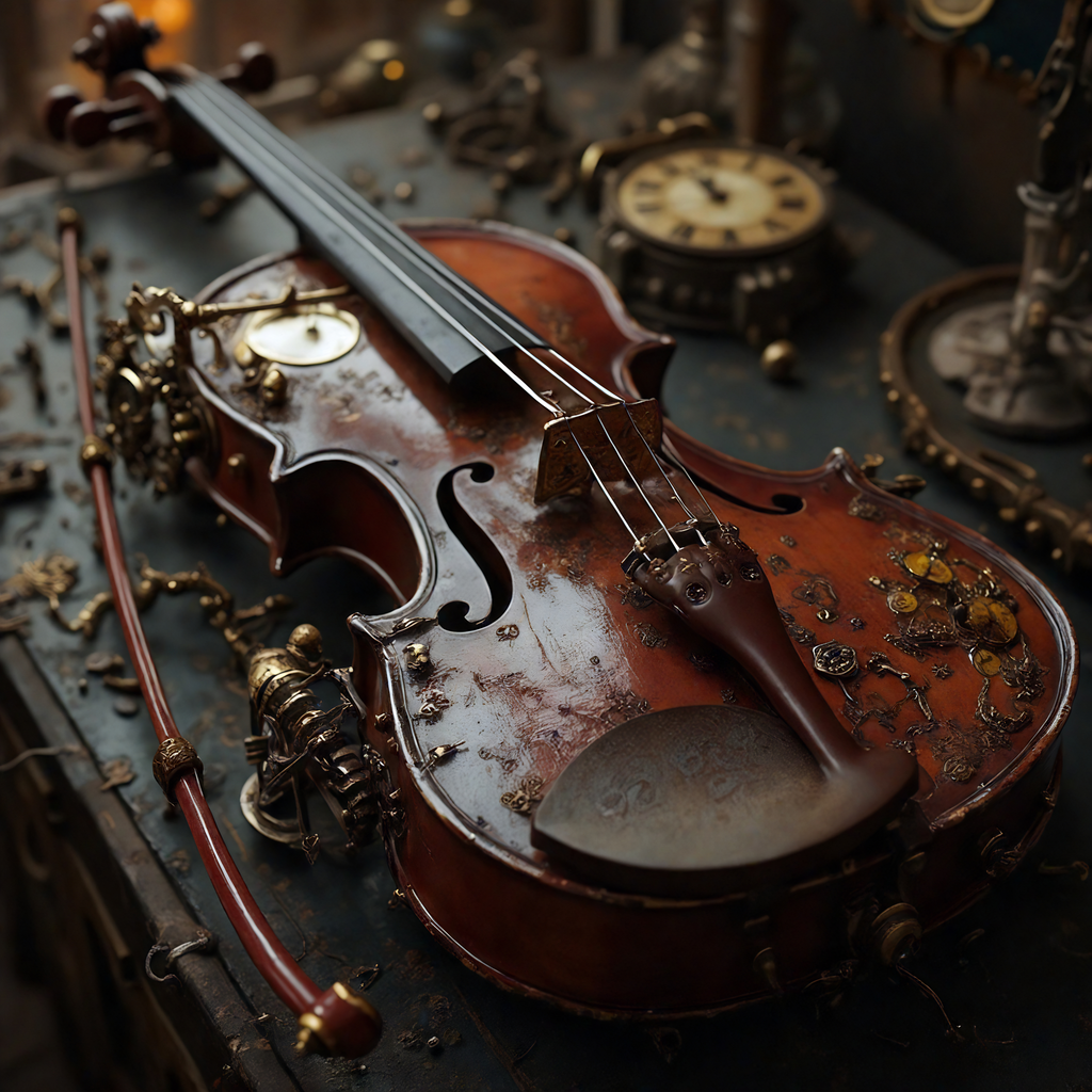 Steampunk Violin Art Print: Vintage Clockwork Instrument (Digital Download)