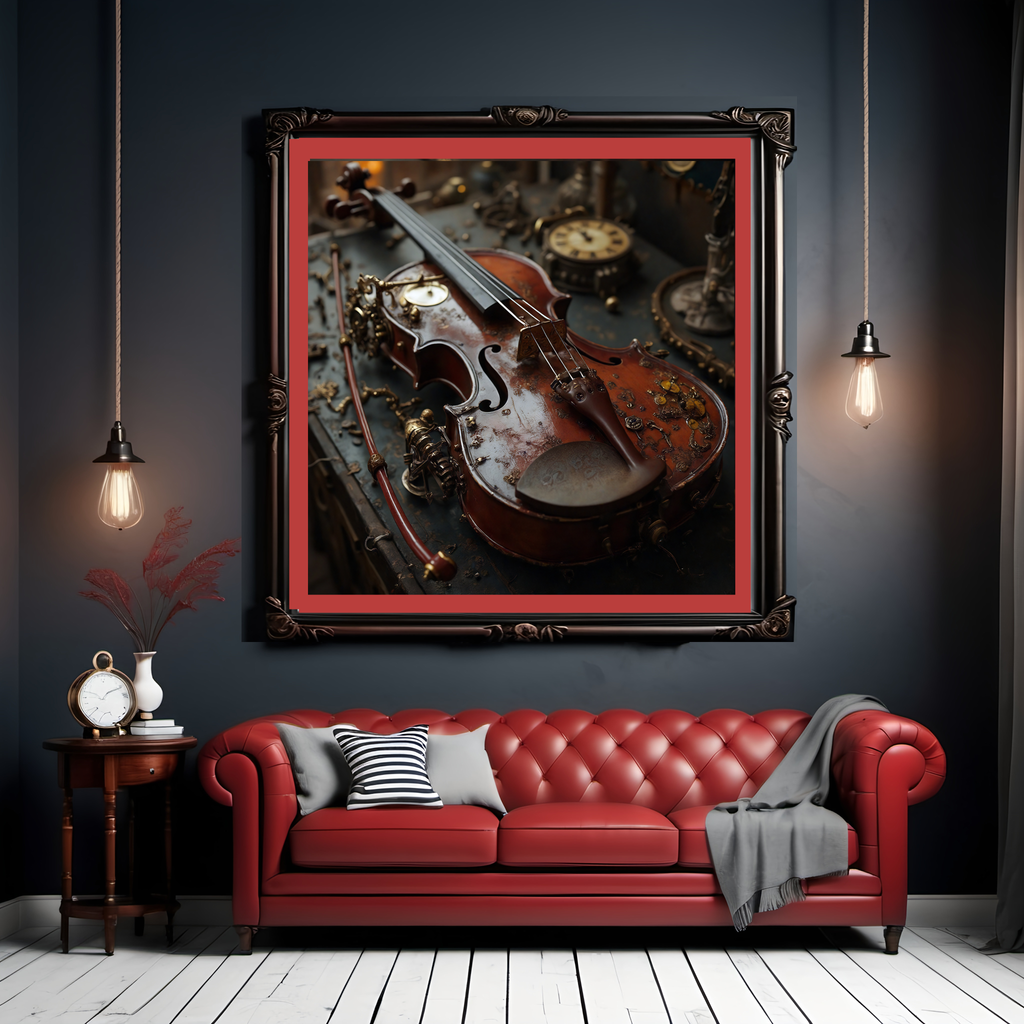 Steampunk Violin Art Print: Vintage Clockwork Instrument (Digital Download)