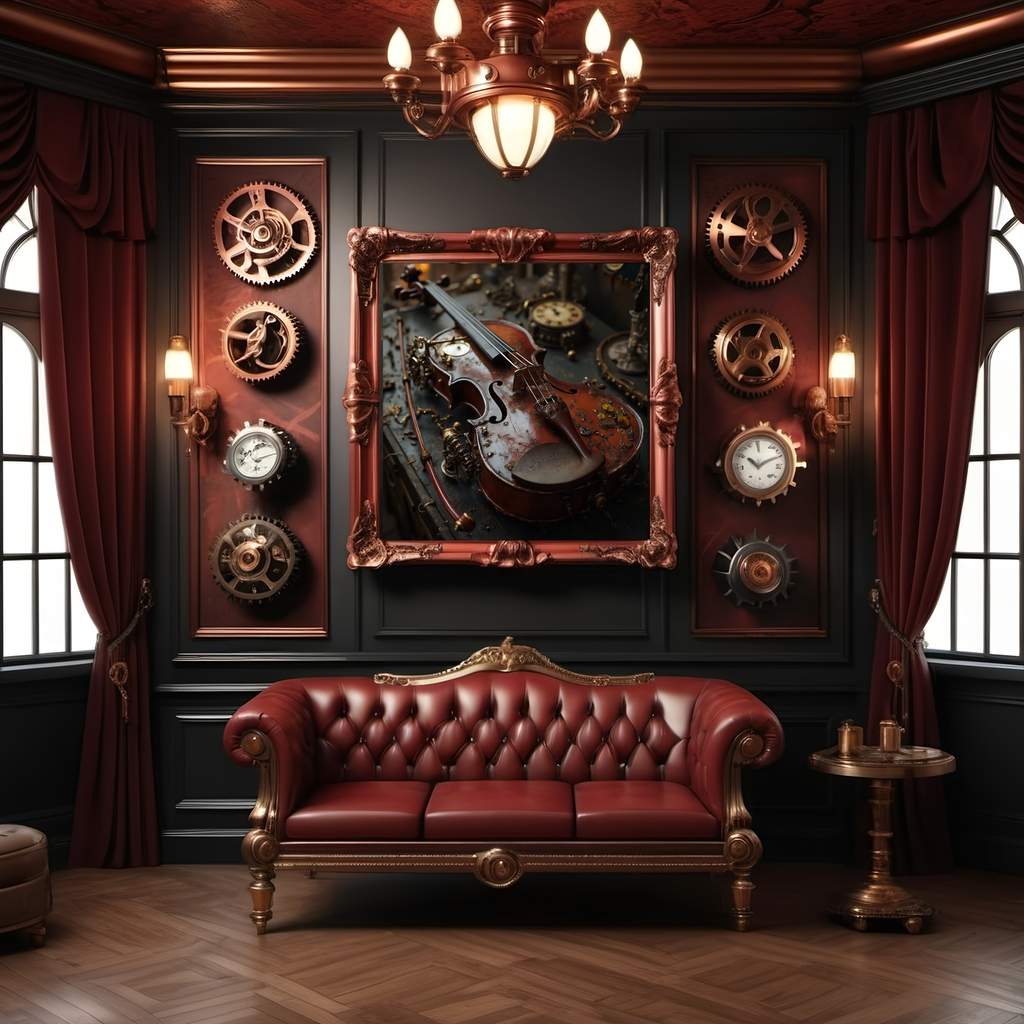 Steampunk Violin Art Print: Vintage Clockwork Instrument (Digital Download)