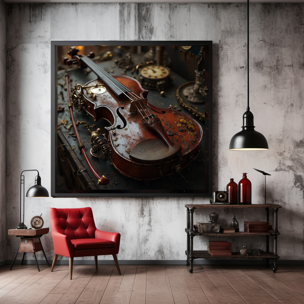 Steampunk Violin Art Print: Vintage Clockwork Instrument (Digital Download)