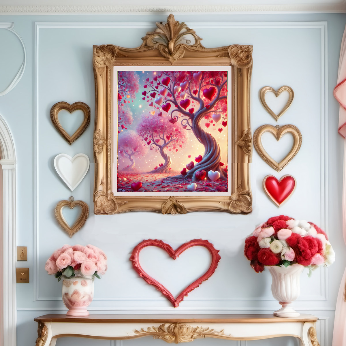 Whimsical Heart Trees Print: Valentine's Day Magical Forest (Digital Download)