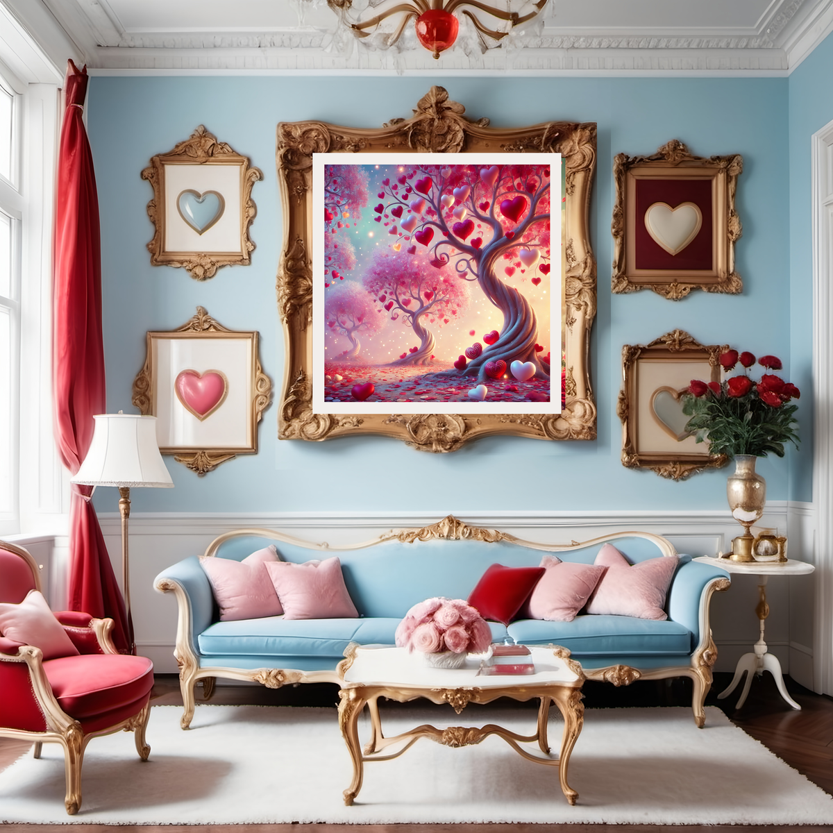 Whimsical Heart Trees Print: Valentine's Day Magical Forest (Digital Download)