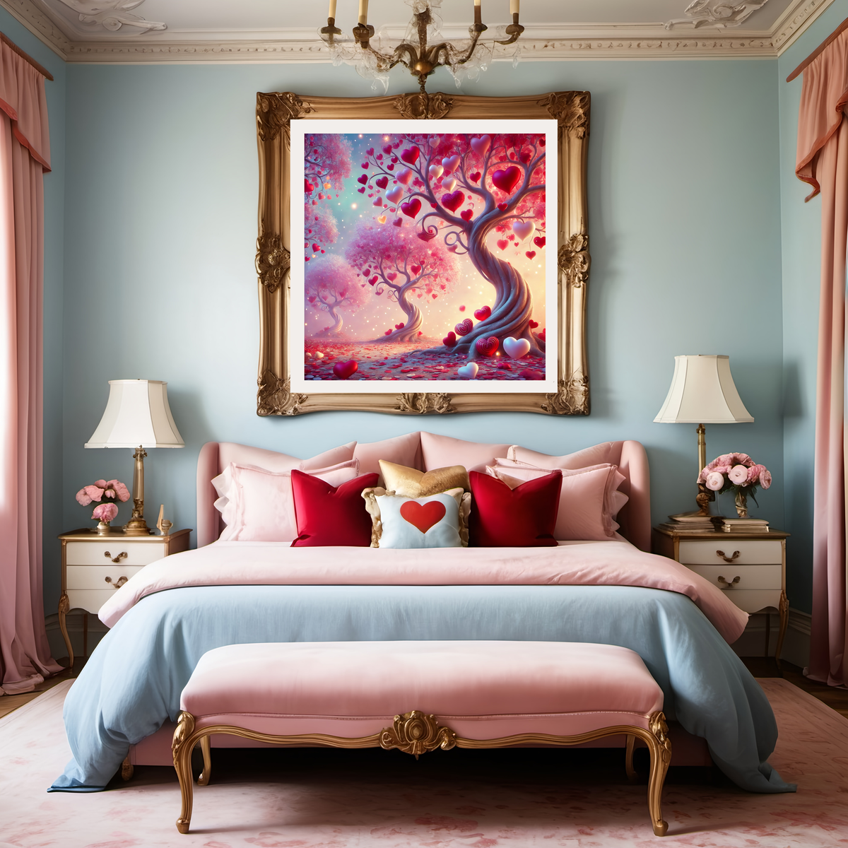Whimsical Heart Trees Print: Valentine's Day Magical Forest (Digital Download)