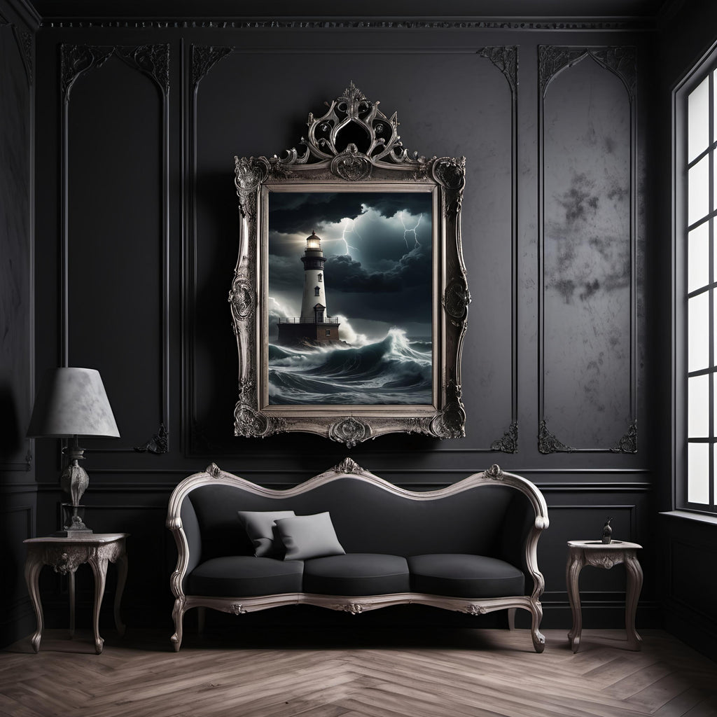 Stormy Sea Lighthouse Print: Dramatic Coastal Nautical Wall Art (Digital Download)