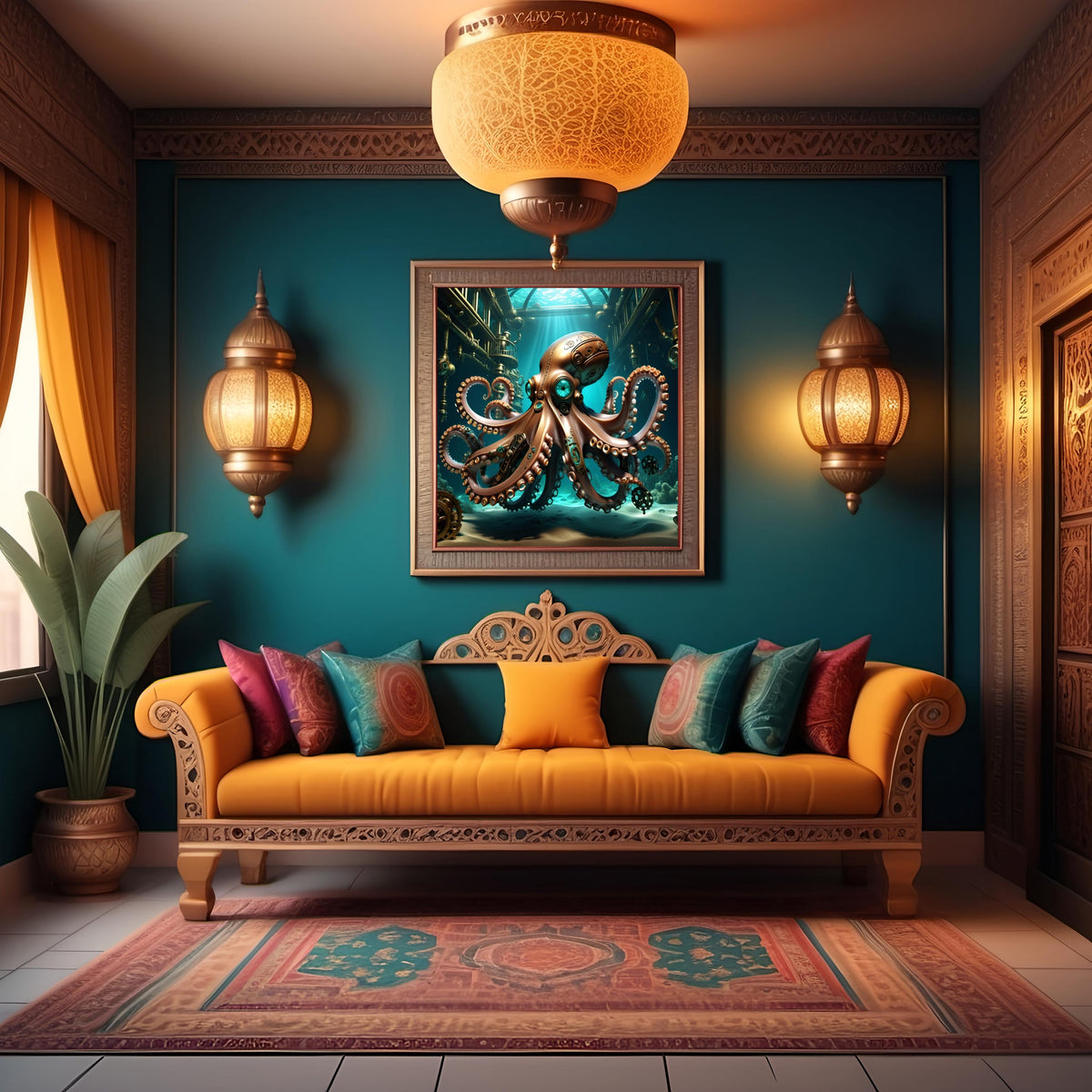 Steampunk Octopus Art: Futuristic Ocean Decor (Digital Download)