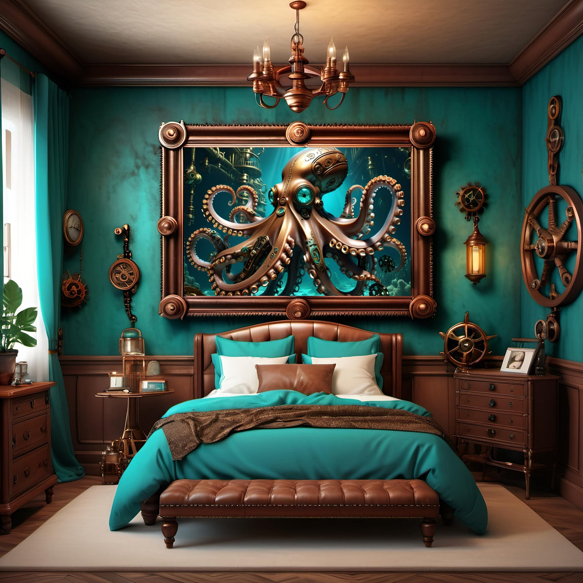 Steampunk Octopus Art: Futuristic Ocean Decor (Digital Download)