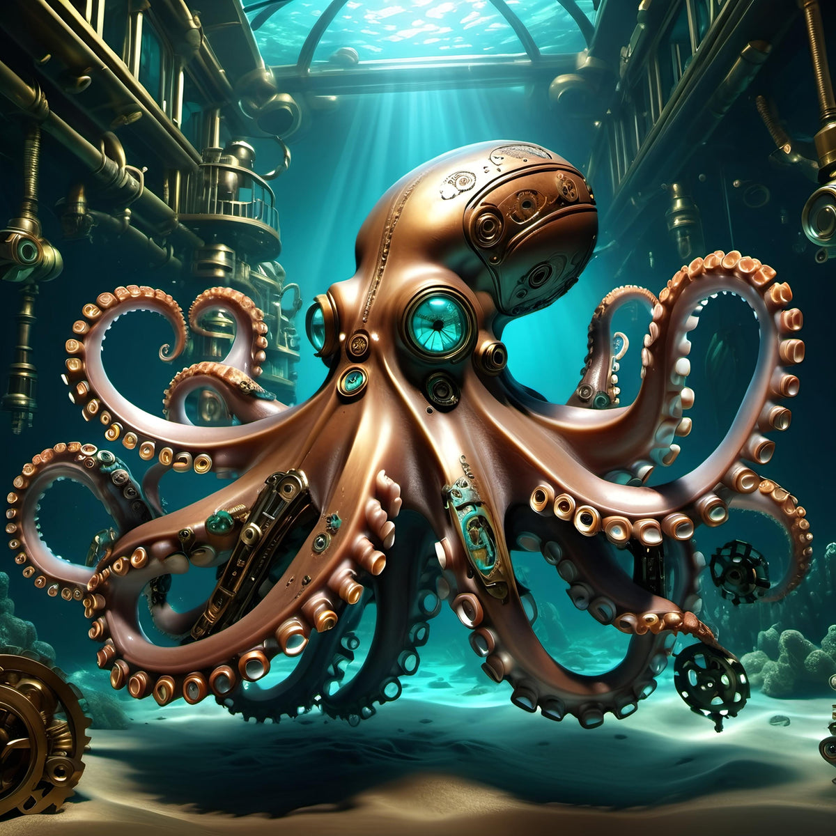 Steampunk Octopus Art: Futuristic Ocean Decor (Digital Download)