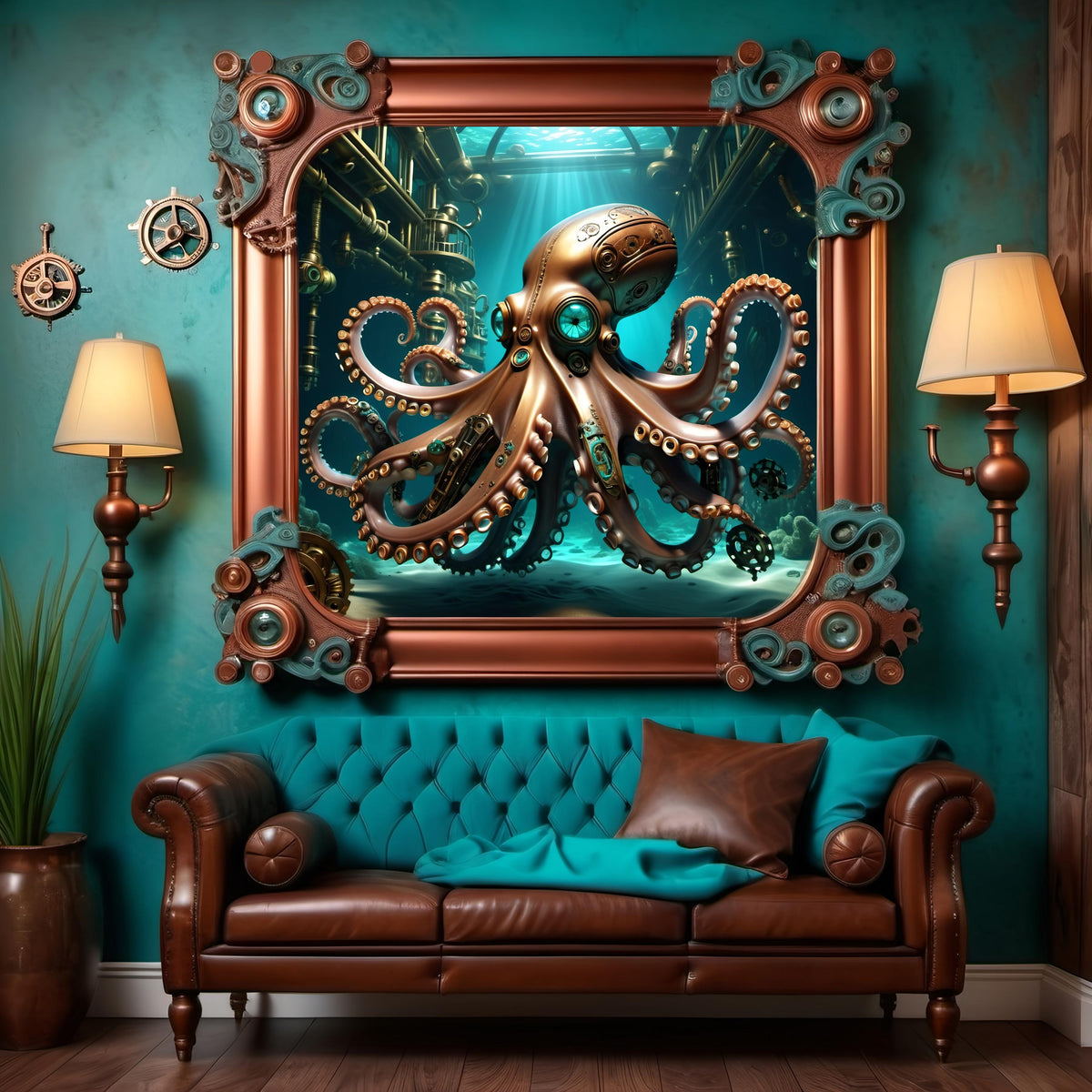 Steampunk Octopus Art: Futuristic Ocean Decor (Digital Download)
