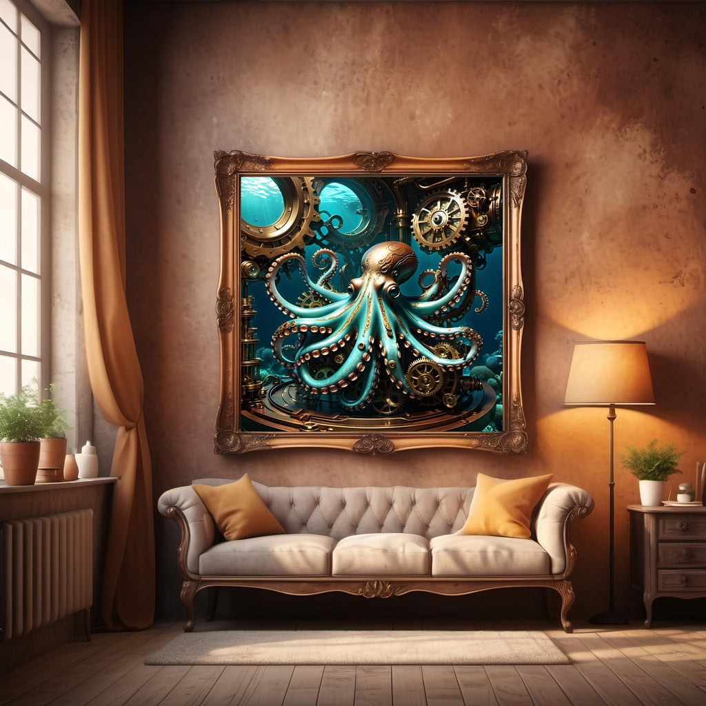 Steampunk Octopus Art Print: Mechanical Sea Creature (Digital Download)