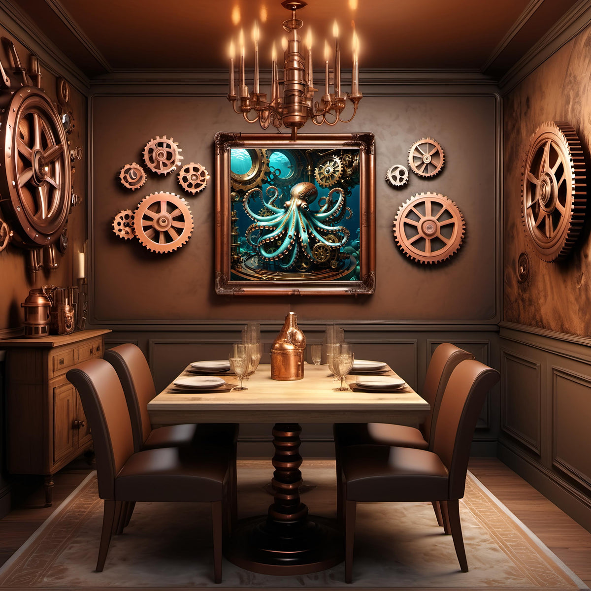 Steampunk Octopus Art Print: Mechanical Sea Creature (Digital Download)
