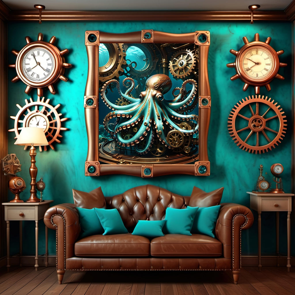 Steampunk Octopus Art Print: Mechanical Sea Creature (Digital Download)