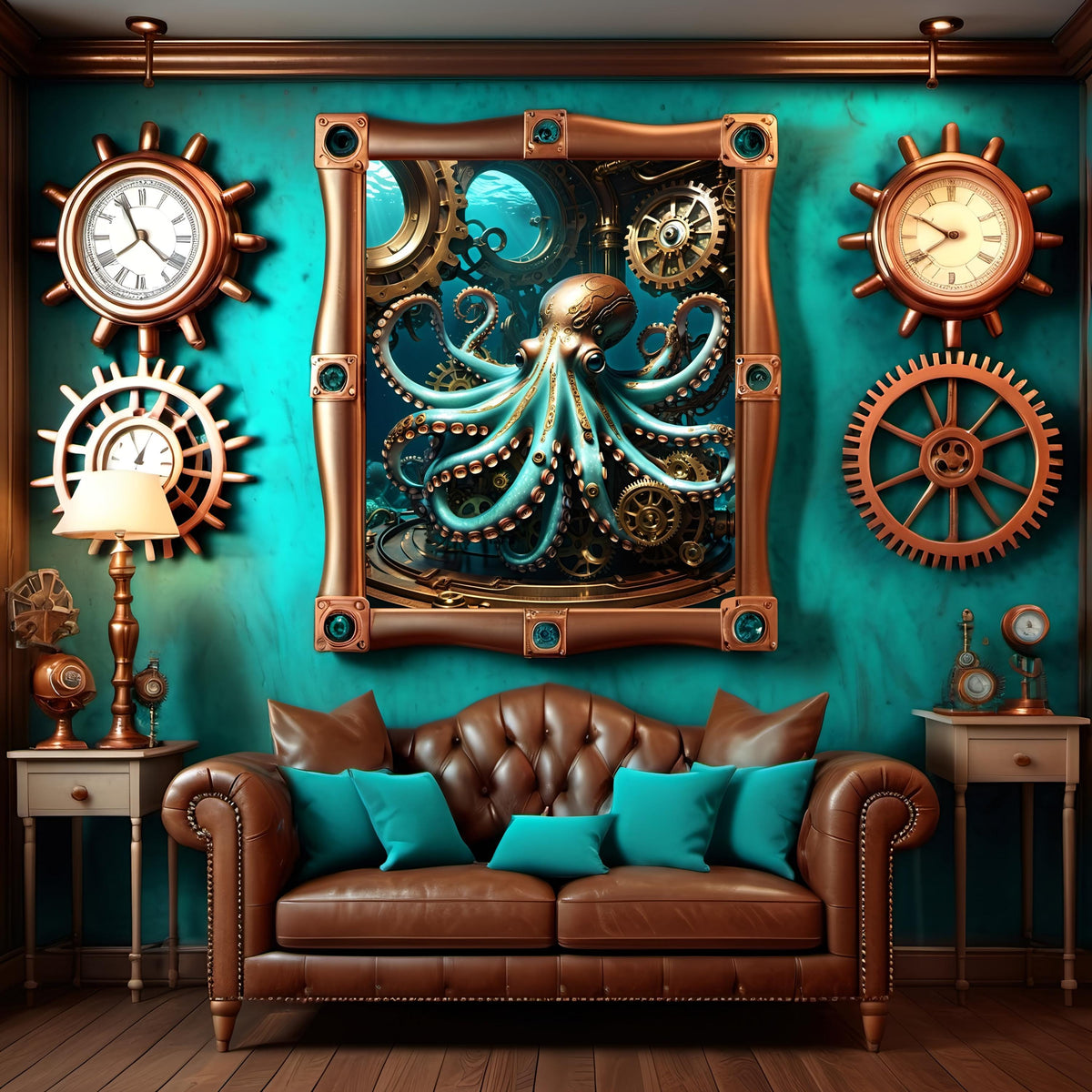 Steampunk Octopus Art Print: Mechanical Sea Creature (Digital Download)