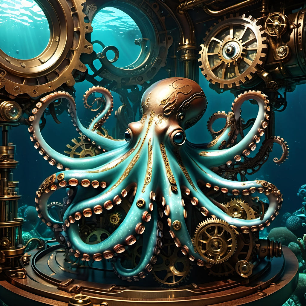 Steampunk Octopus Art Print: Mechanical Sea Creature (Digital Download)