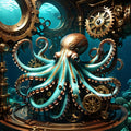Steampunk Octopus Art Print: Mechanical Sea Creature (Digital Download)