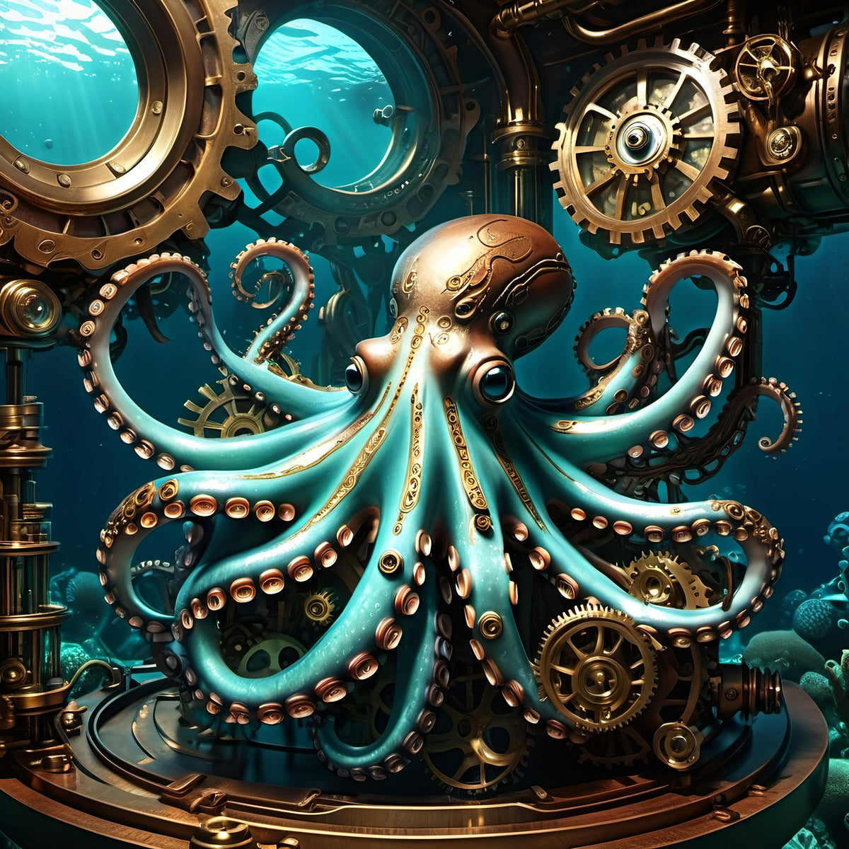 Steampunk Octopus Art Print: Mechanical Sea Creature (Digital Download)