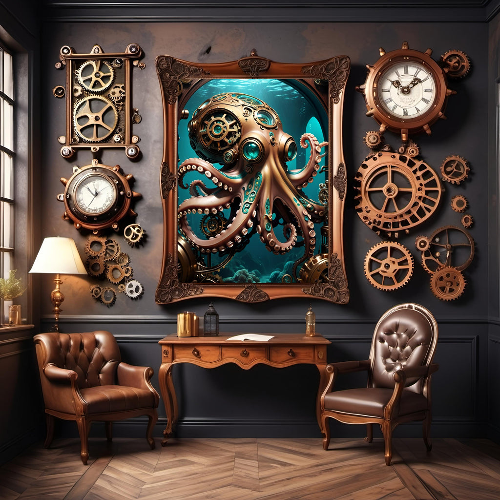 Steampunk Octopus Art Print: Futuristic Ocean Decor (Digital Download)